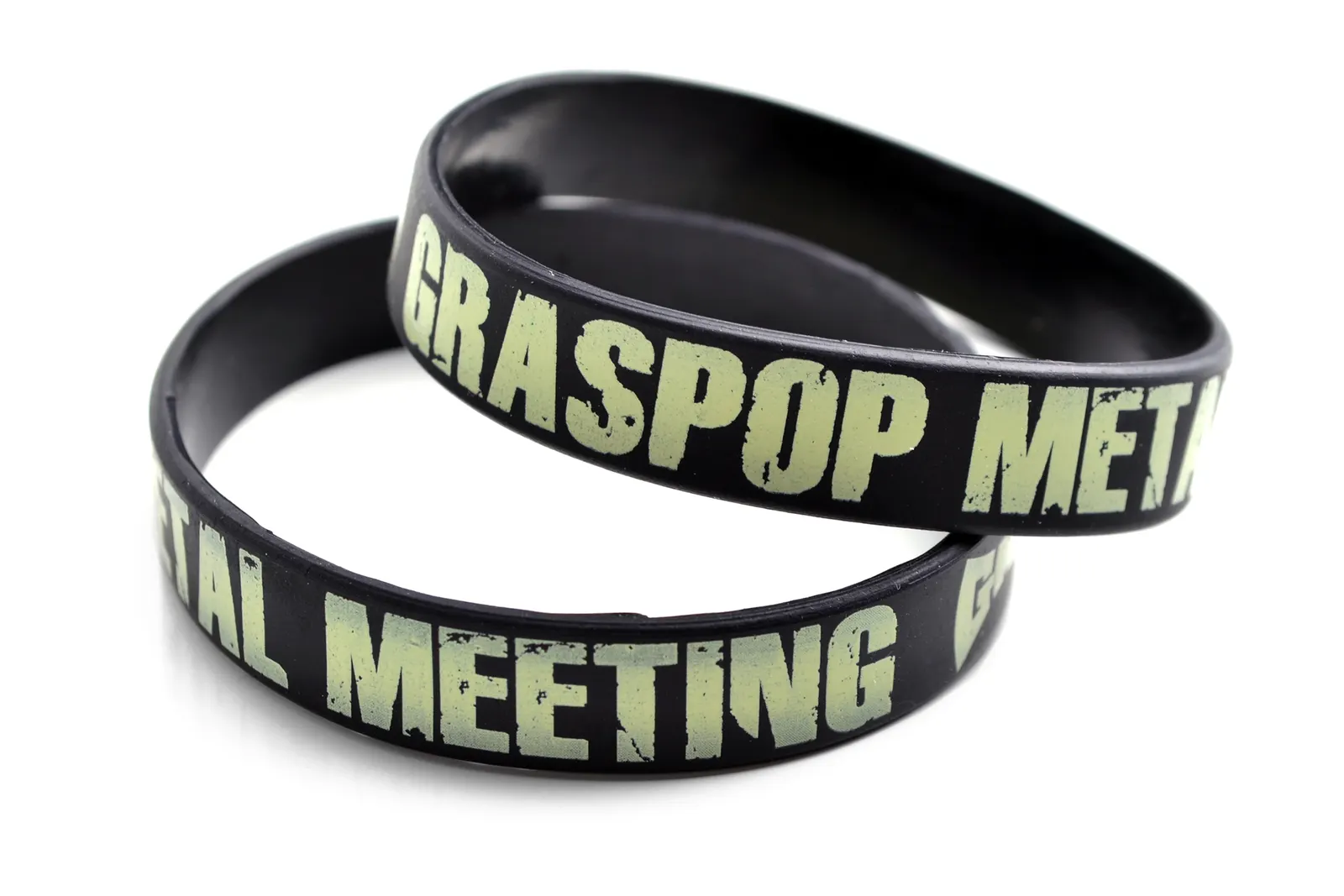 Black silicone wristbands printed with Graspop Metal Meeting