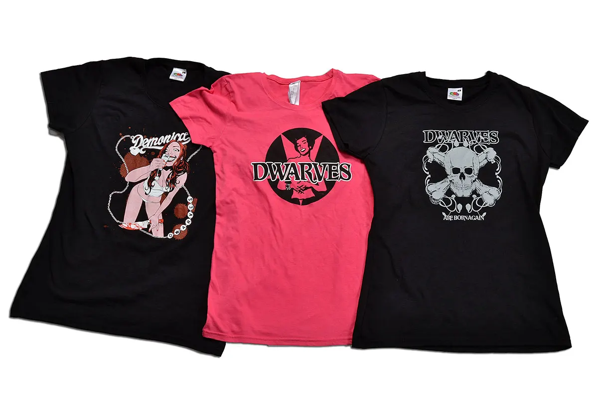 Three printed T-shirts for The Dwarves’ European tour